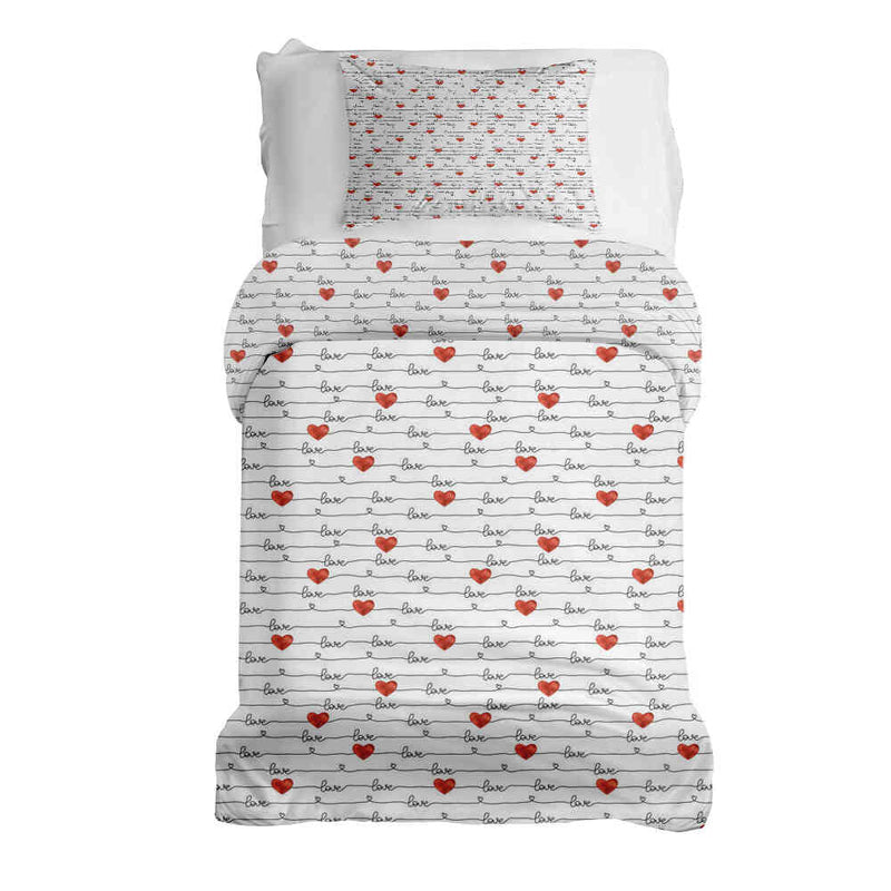 Set di biancheria da letto con coperta terapeutica bianca con scritta Love
