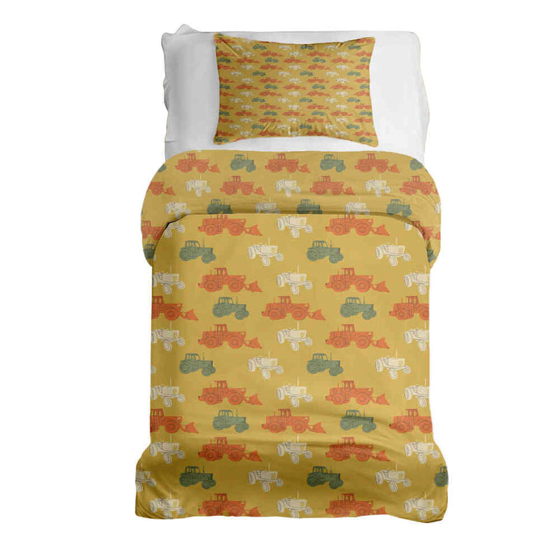 Set di biancheria da letto con coperte terapeutiche arancione con trattori