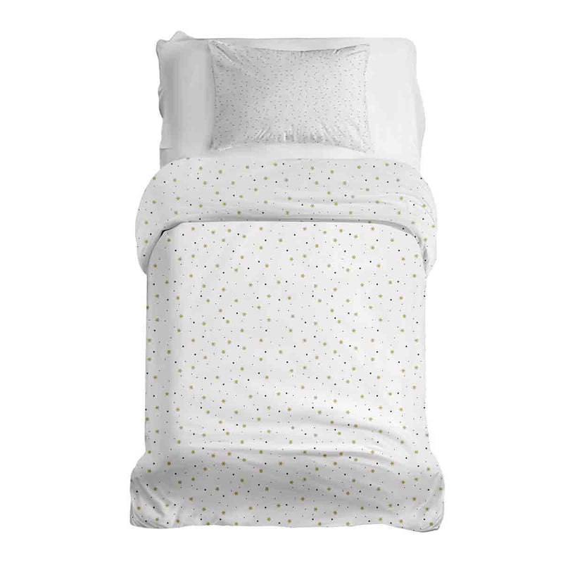 Therapy blanket and bedding set, white with stars and dots.