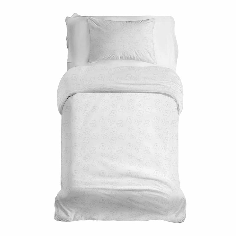 Therapy blanket and bedding set, white with delicate flowers.