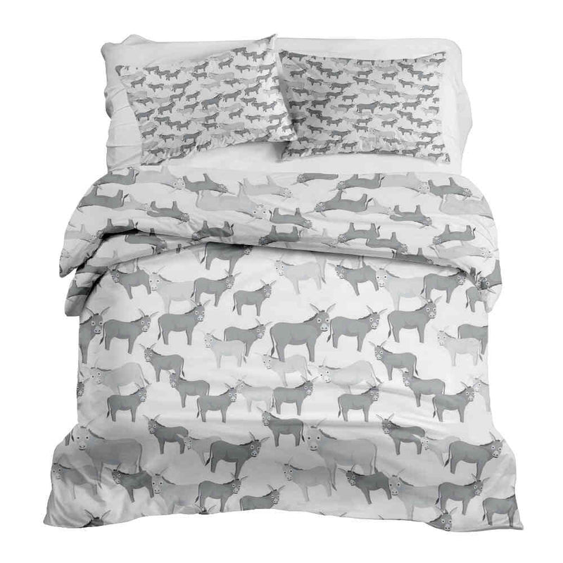 Therapy blankets bedding set grey with donkeys