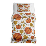 Therapy blanket and bedding set, white with large pumpkins.
