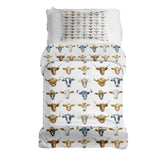 Therapy blanket bedding set, white with bull heads.