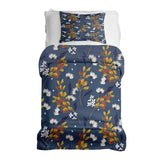 Therapy blanket and bedding set, blue with bouquet of flowers.