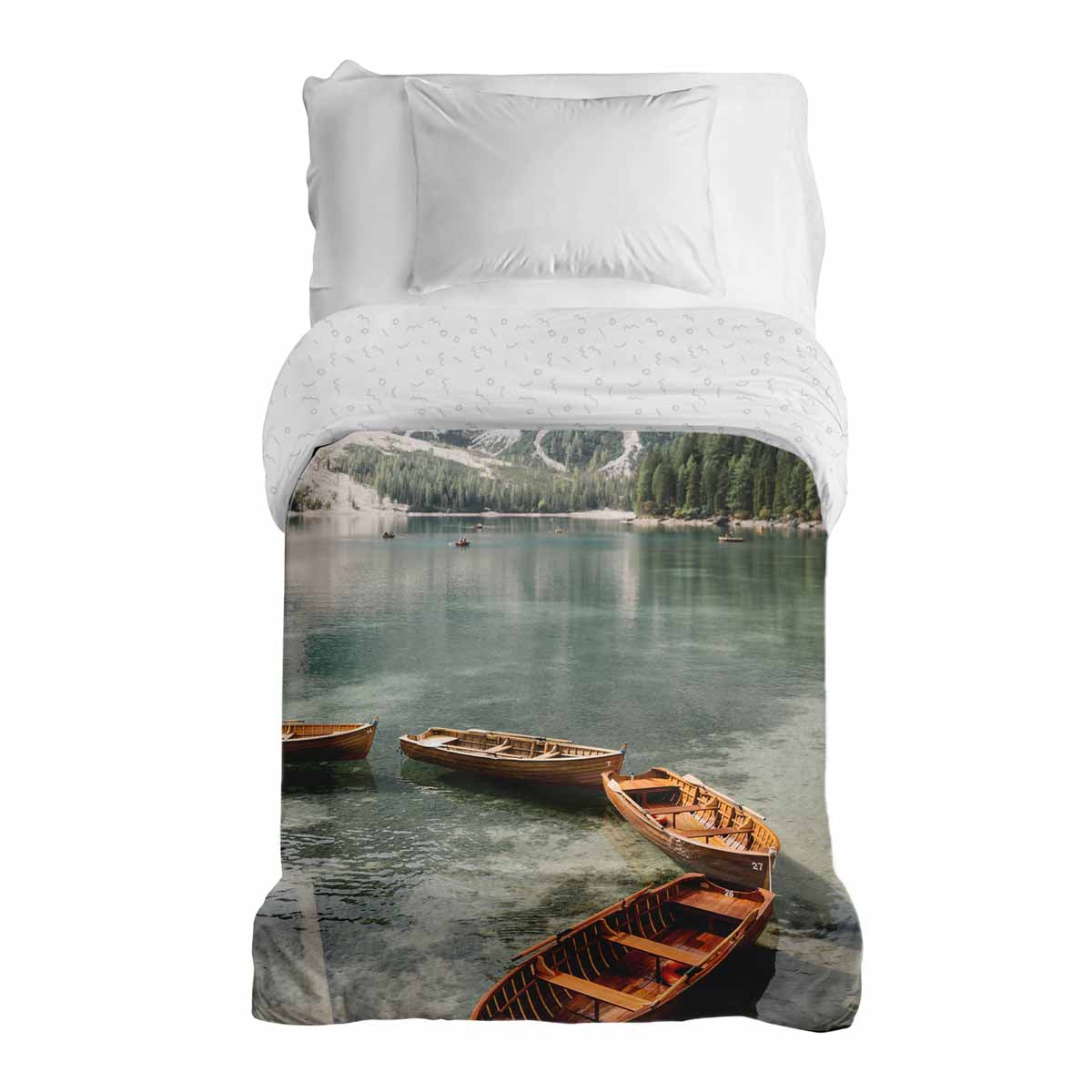 Original therapy blanket - cotton cover lake with boats