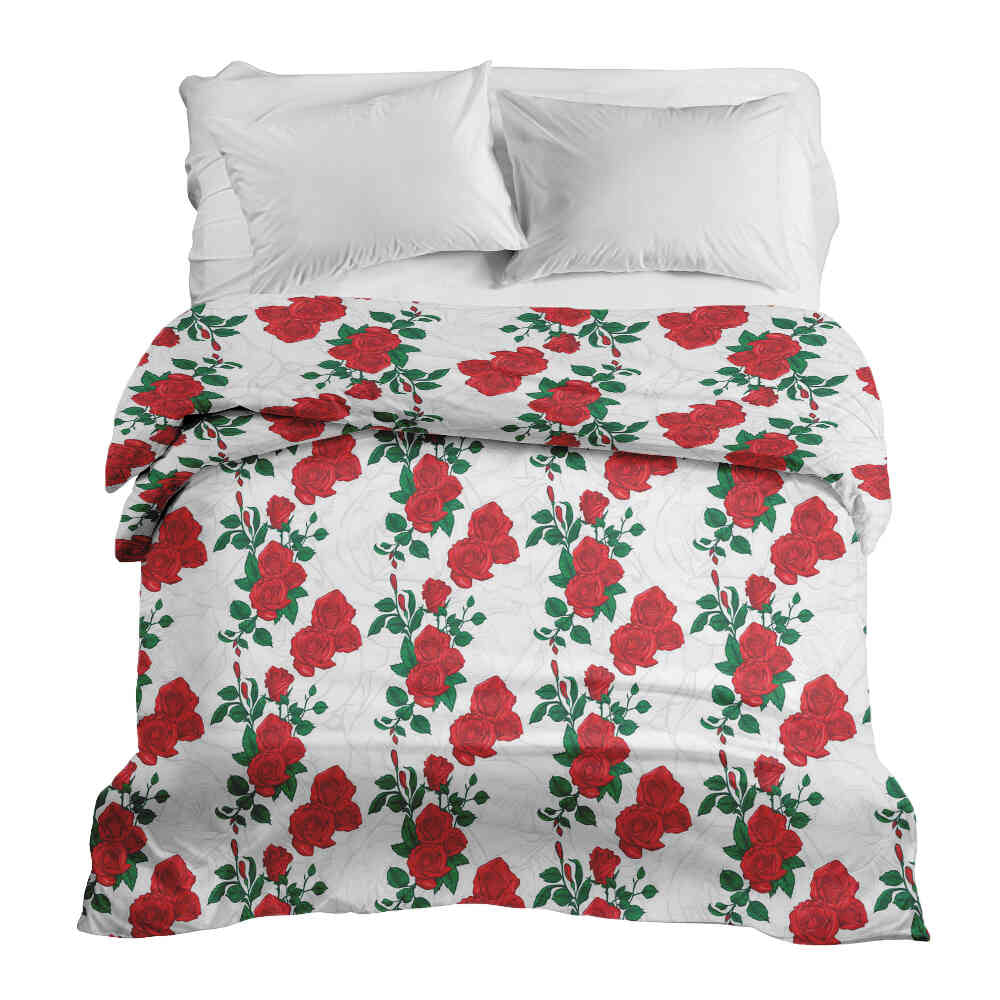 Coperta terapeutica originale - Rivestimento in cotone bianco con cespuglio di rose