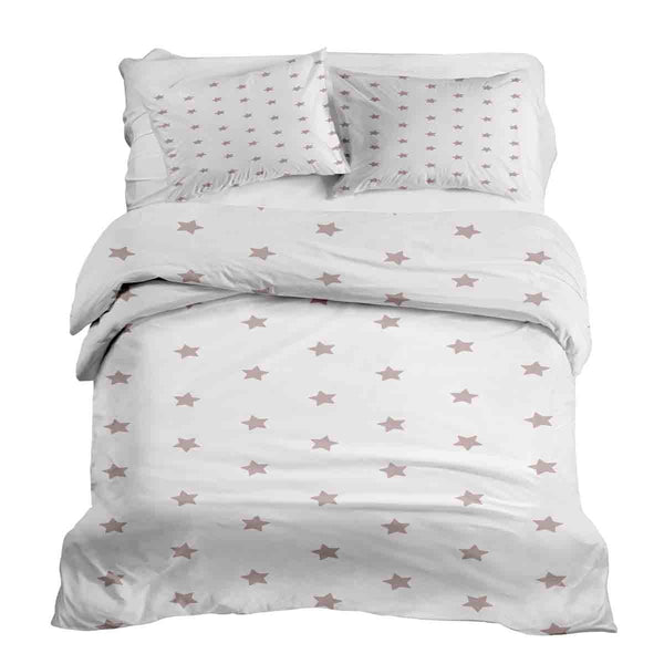 Therapy blanket bedding set, white with pink stars.