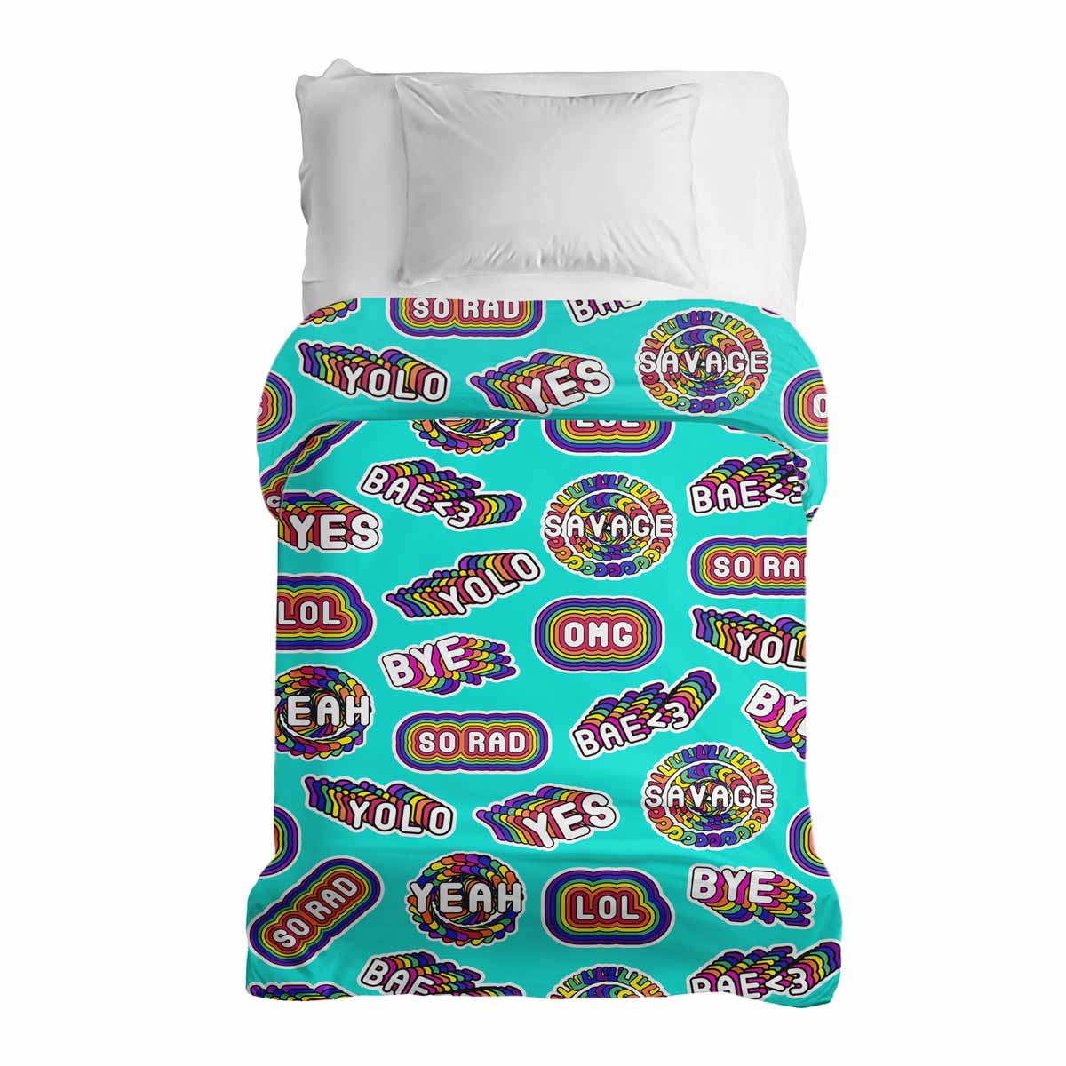 Originele therapiedeken - katoenen hoes turquoise met spreuken