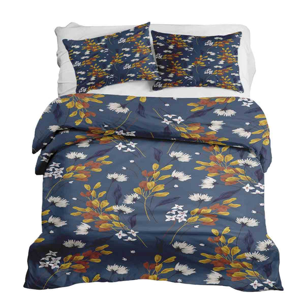 Therapy blanket and bedding set, blue with bouquet of flowers.