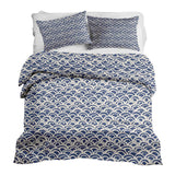 Therapy blanket and bedding set, blue wave pattern.