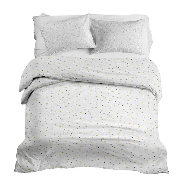 Therapy blanket and bedding set, white with stars and dots.