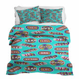 Set de ropa de cama con mantas terapéuticas turquesa con frases