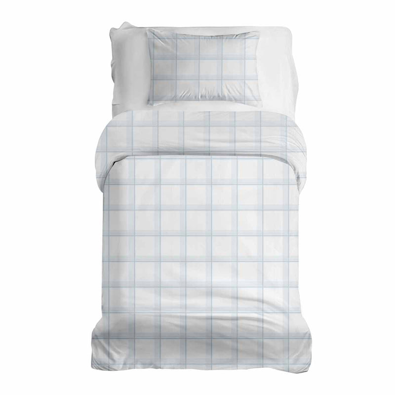 Therapy blankets bedding set, white and blue checkered.