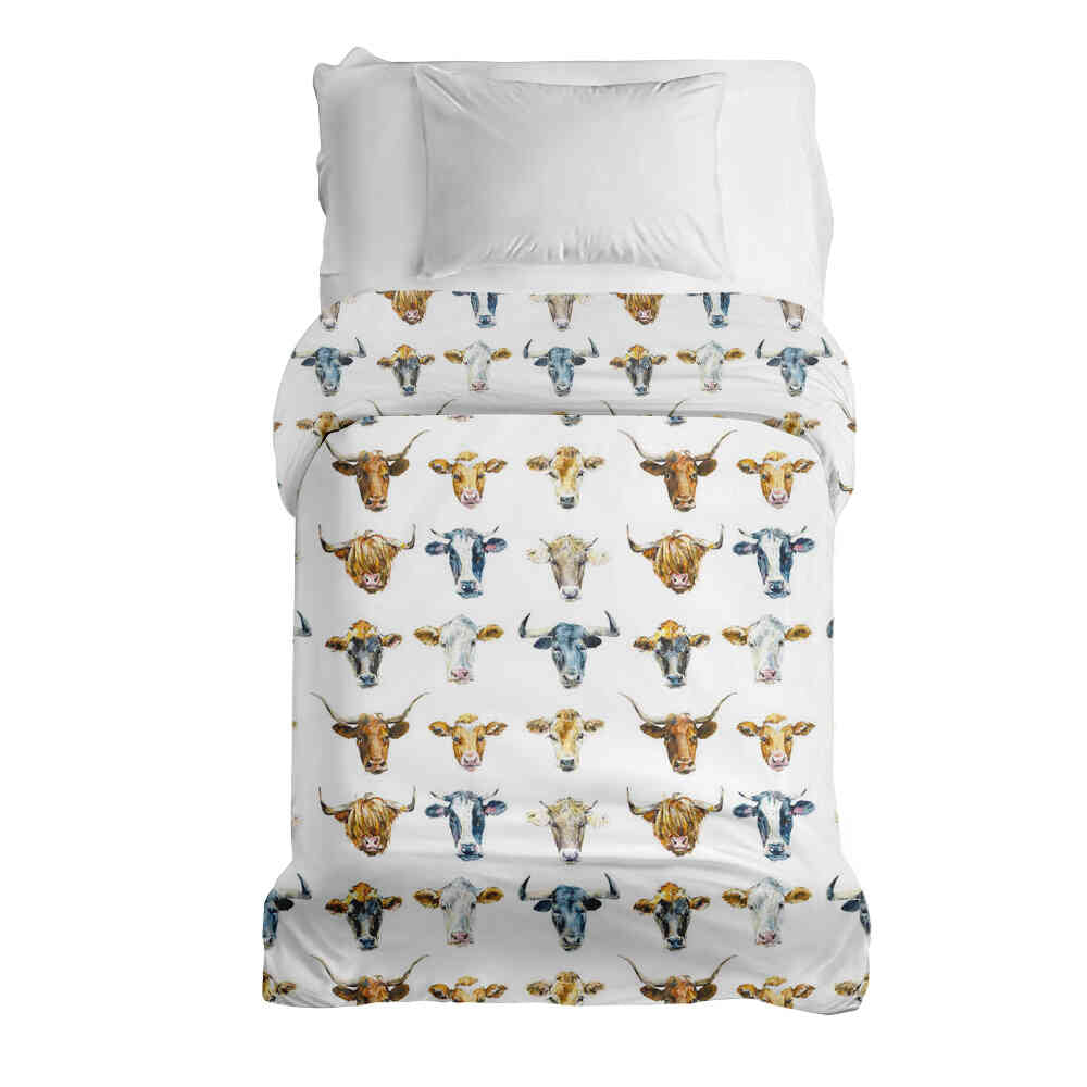 Manta terapéutica original - Funda de algodón blanca con cabezas de toro