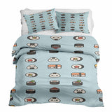 Therapy blanket and bedding set, light blue with sushi.