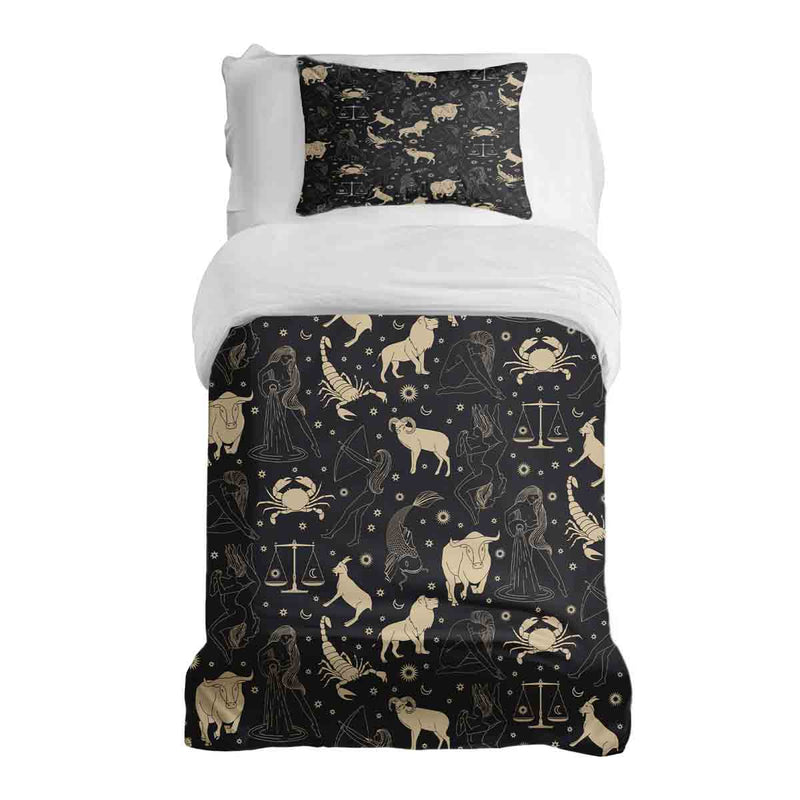 Set di biancheria da letto con coperta terapeutica nero costellazioni