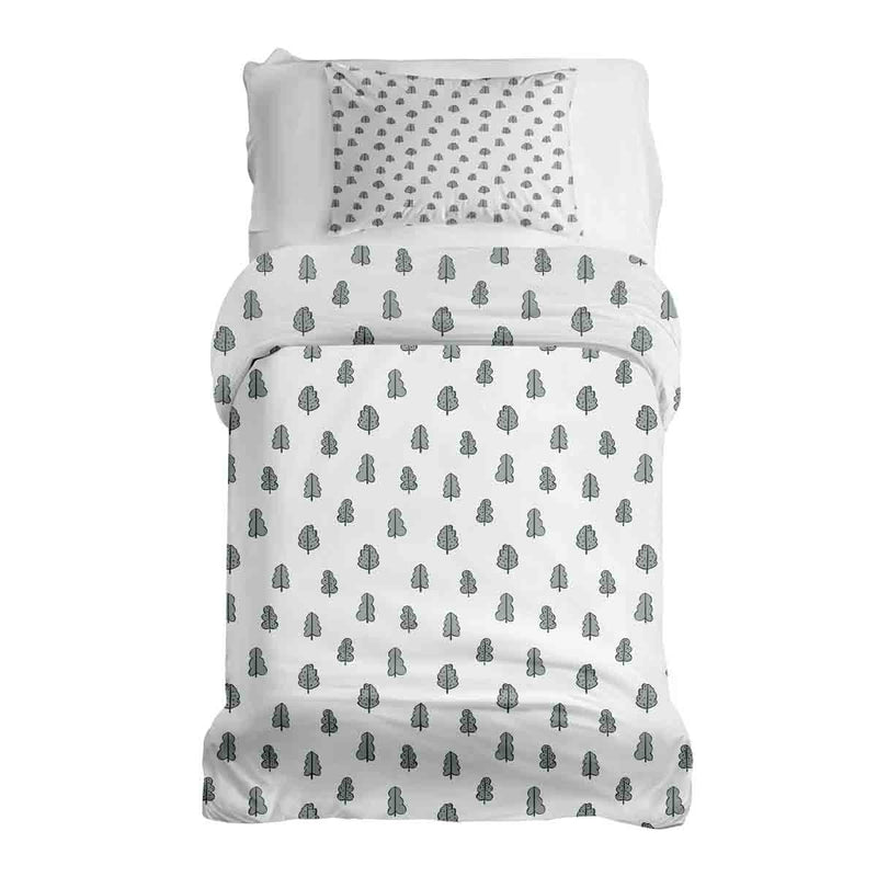 Therapy blanket bedding set, white with little trees.