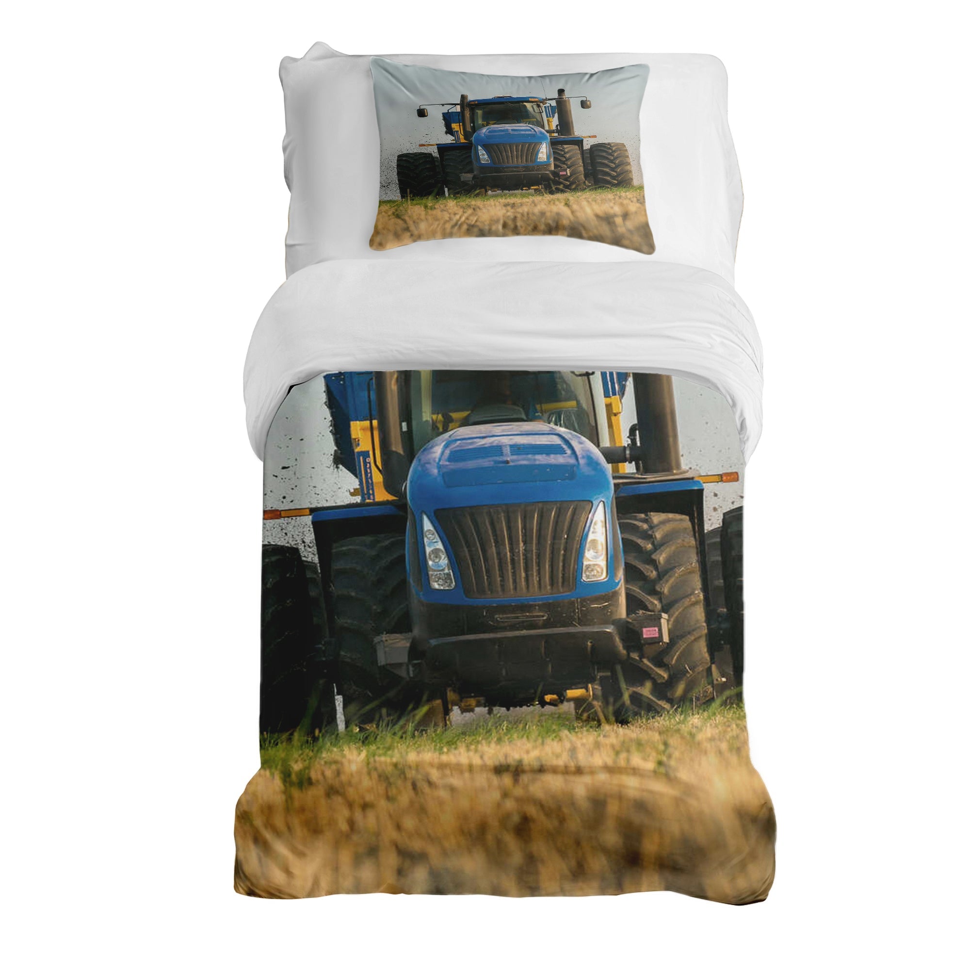 Set de ropa de cama con manta terapéutica tractor en azul