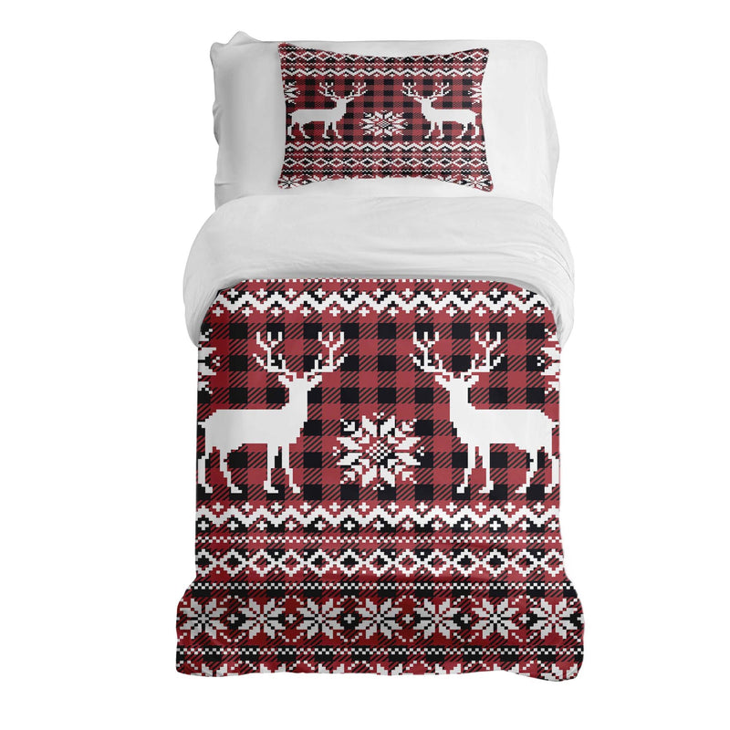 Therapy blankets bedding set, checkered with reindeer.