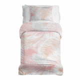 Therapy blanket bedding set, white with pink feathers.
