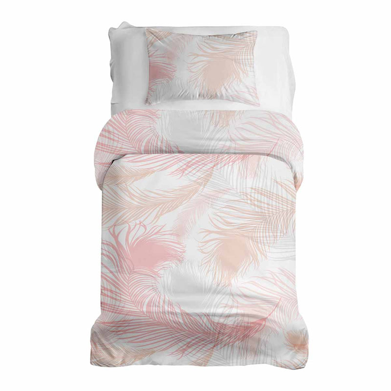 Therapy blanket bedding set, white with pink feathers.