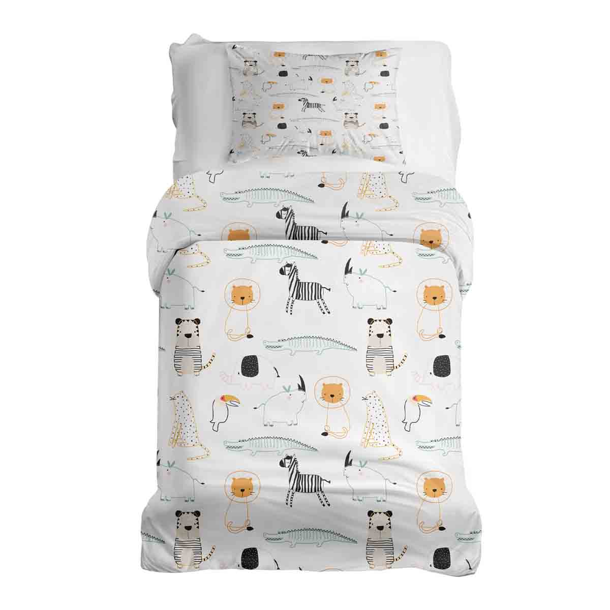 Therapy blankets bedding set white with zoo animals