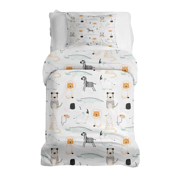 Therapy blanket bedding set, white with zoo animals.