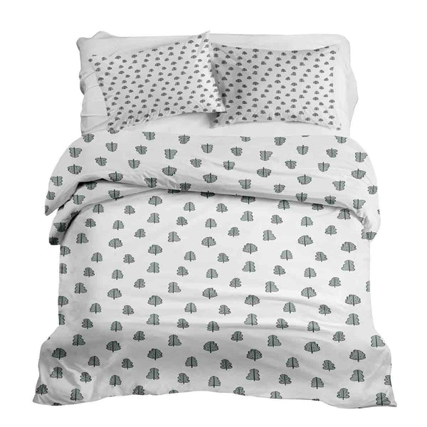 Therapy blanket bedding set, white with little trees.