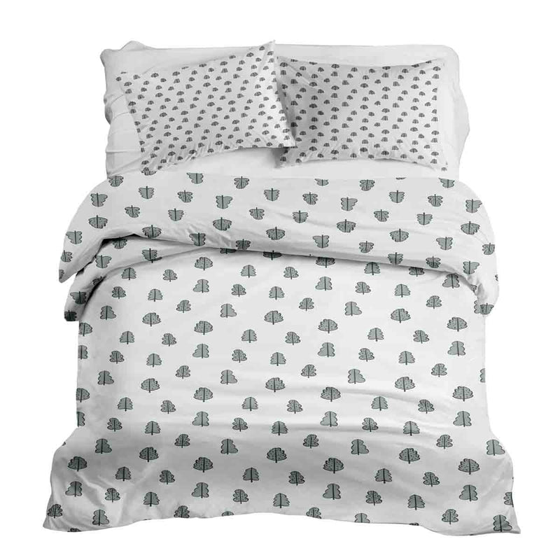 Therapy blanket bedding set, white with little trees.