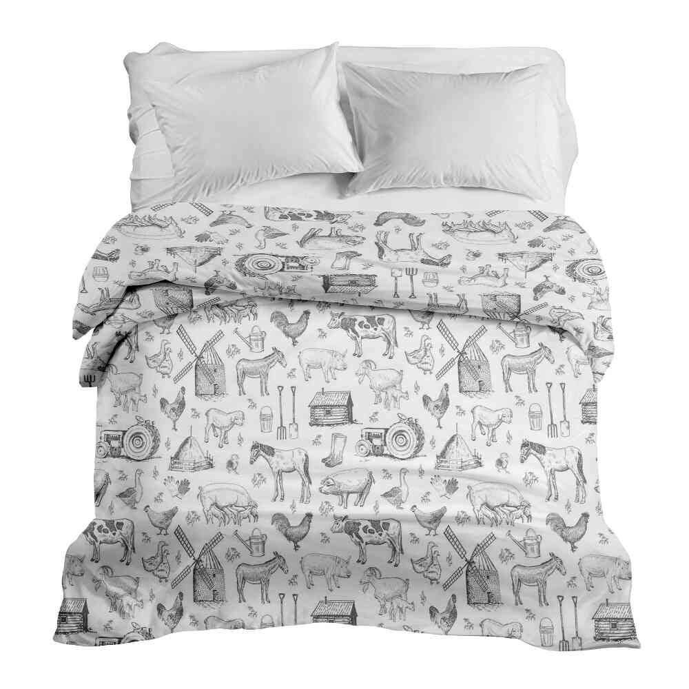 Original therapy blanket - cotton cover gray farmyard