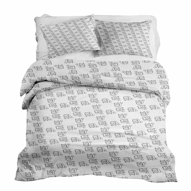Therapy blanket bedding set, white with cat.