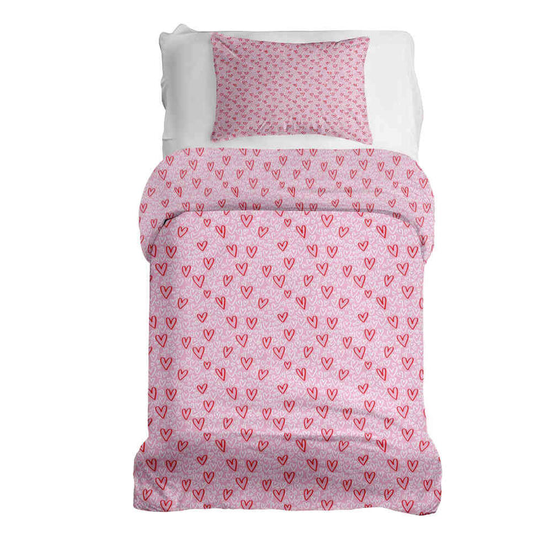 Set di biancheria da letto con coperta terapeutica rosa con cuori rossi