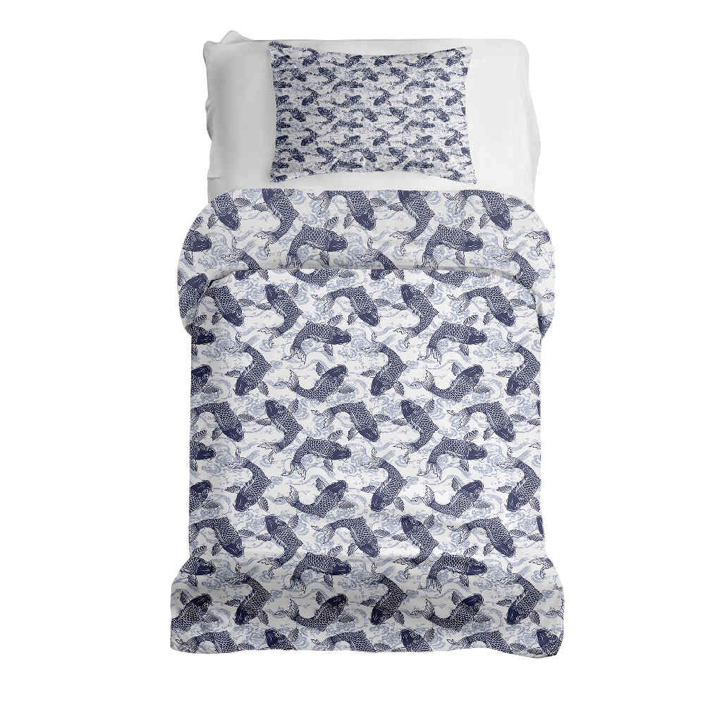 Set de ropa de cama con manta terapéutica y kois azules