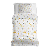 Therapy blanket and bedding set, white with yellow triangles.