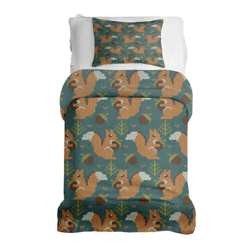 Set di biancheria da letto con coperta terapeutica verde con scoiattolo