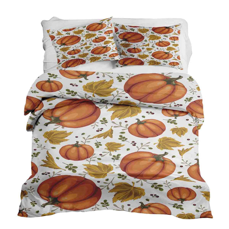 Therapy blanket and bedding set, white with large pumpkins.