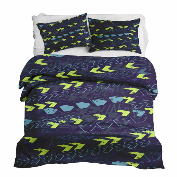 Therapy blanket and bedding set, dark blue with arrows.