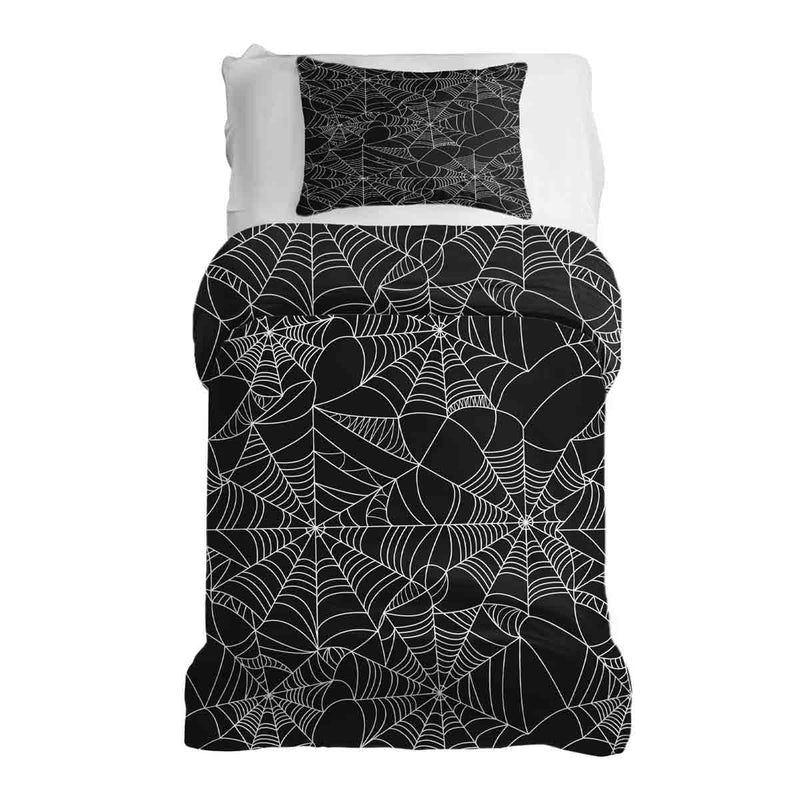 Set di biancheria da letto con coperta terapeutica nera con ragnatela