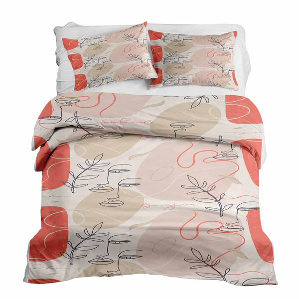 Therapy blanket bedding set, beige with abstract face.