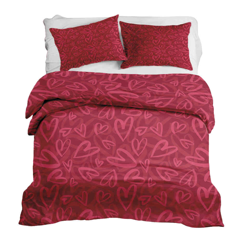 Therapiedekens beddengoed set rood met roze hartmotief