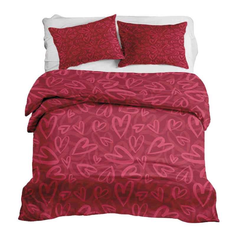 Set di biancheria da letto con coperta terapeutica rossa con motivo a cuore rosa