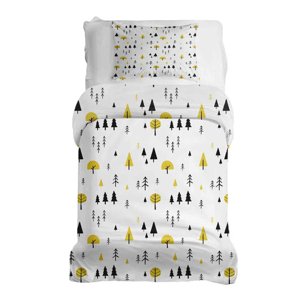 Set di biancheria da letto con coperte terapeutiche e alberi gialli