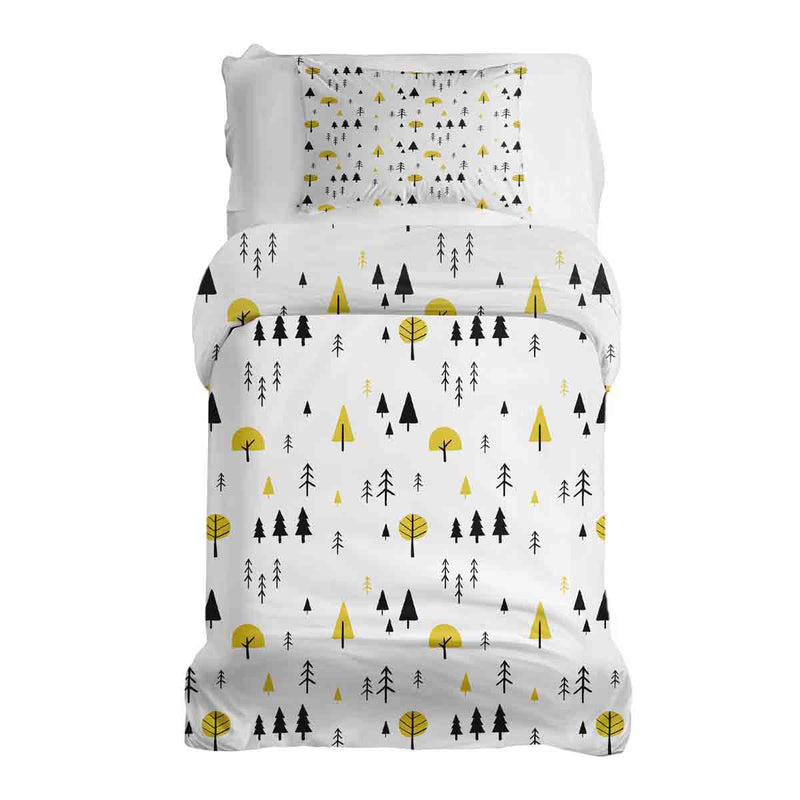 Set di biancheria da letto con coperte terapeutiche e alberi gialli