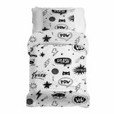 Therapy blanket bedding set, white with superheroes.
