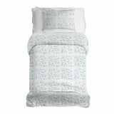 Therapy blanket and bedding set, white with blue shapes.