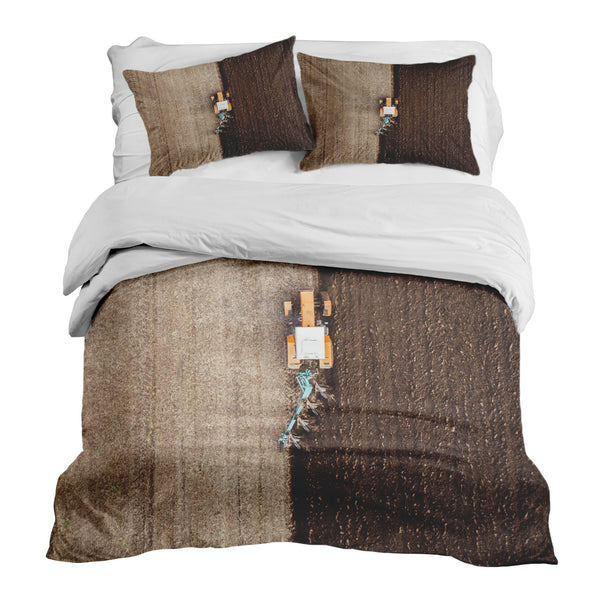 Therapy blanket and bedding set, brown, farmland pattern.