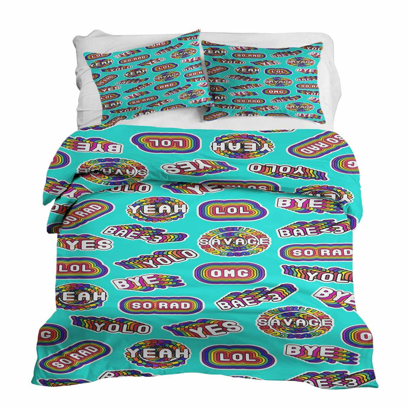 Set de ropa de cama con mantas terapéuticas turquesa con frases