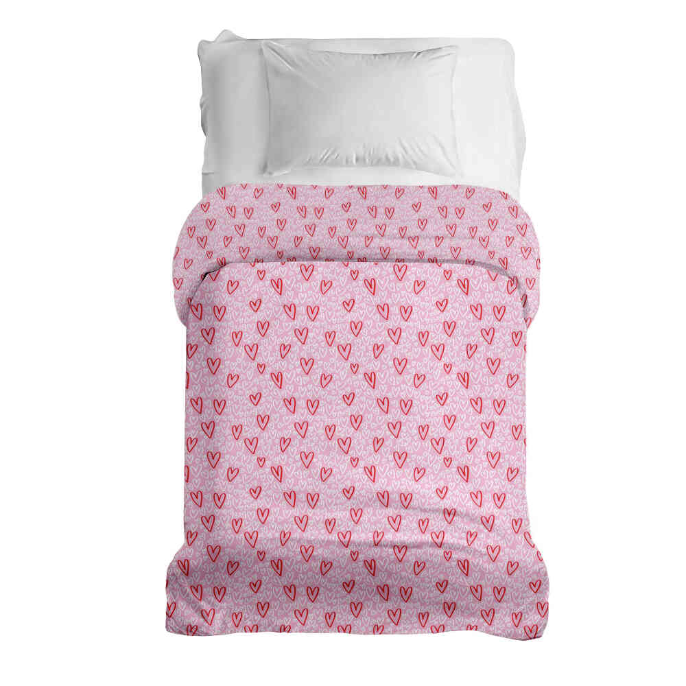 Couverture thérapeutique originale - Housse en coton rose avec cœurs rouges