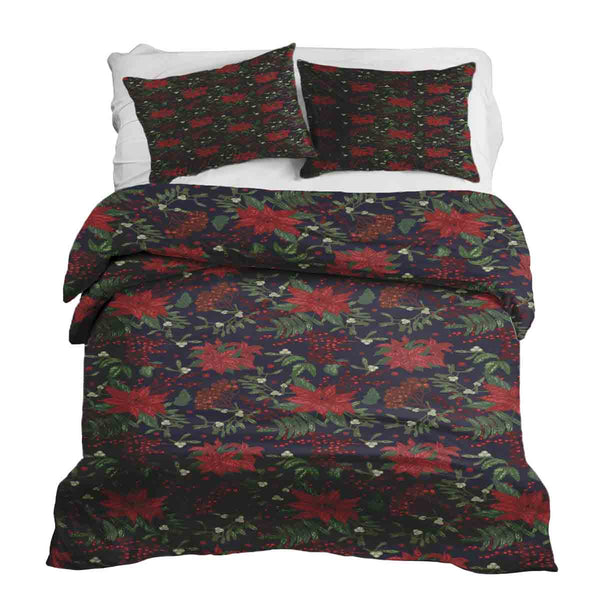 Set de ropa de cama con manta terapéutica y flor de Pascua roja