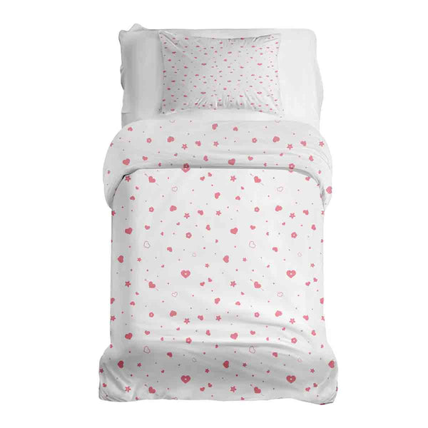 Juego de ropa de cama con manta terapéutica rosa con corazones y flores
